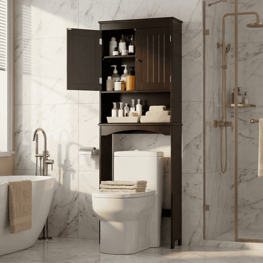 Over-the-Toilet Storage Cabinet with Adjustable Shelf, Aiho 66" Bathroom Space Saver Storage Cabinet, Freestanding - Brown