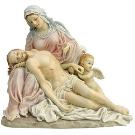 - 9.25 Inch Pieta with Cherub Decorative Statue Figurine, Pastel Color