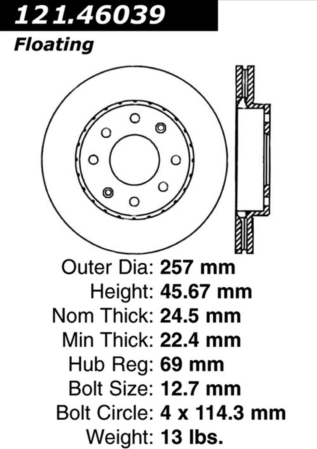 Centric Parts 121.46039 C-Tek Standard Brake Rotor Fits select: 1998-2006 HYUNDAI ELANTRA, 2006-2007 MITSUBISHI LANCER ES