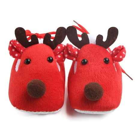 

Poseca Lovely Winter Xmas Elk Deer Style Baby Girl Boys Crib Shoes Plush Fleece Shoes
