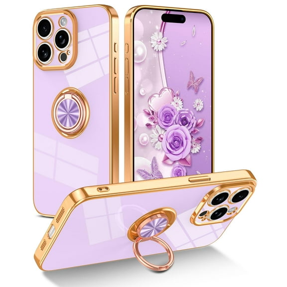 Casetego for iPhone 15 Pro Max Case Shockproof Slim Fit Rugged Drop-Resistant Full Body Protective Cover with Ring Holder Stand Support Car Mount Case for Apple iPhone 15 Pro Max 2023,Purple