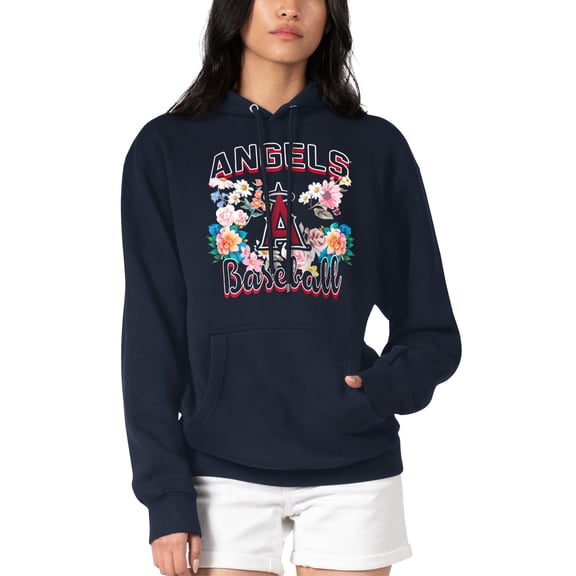 Women's G-III 4Her by Carl Banks Navy Los Angeles Angels Flowers Graphic Pullover Hoodie