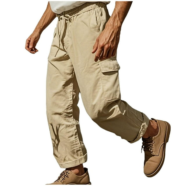 Pantalons Extensibles pour Hommes Pantalons de Travail en Coton Lin Extensibles Pantalons Cargo Confortables Couleur Unie Légers pour Randonnée en Plein Air
