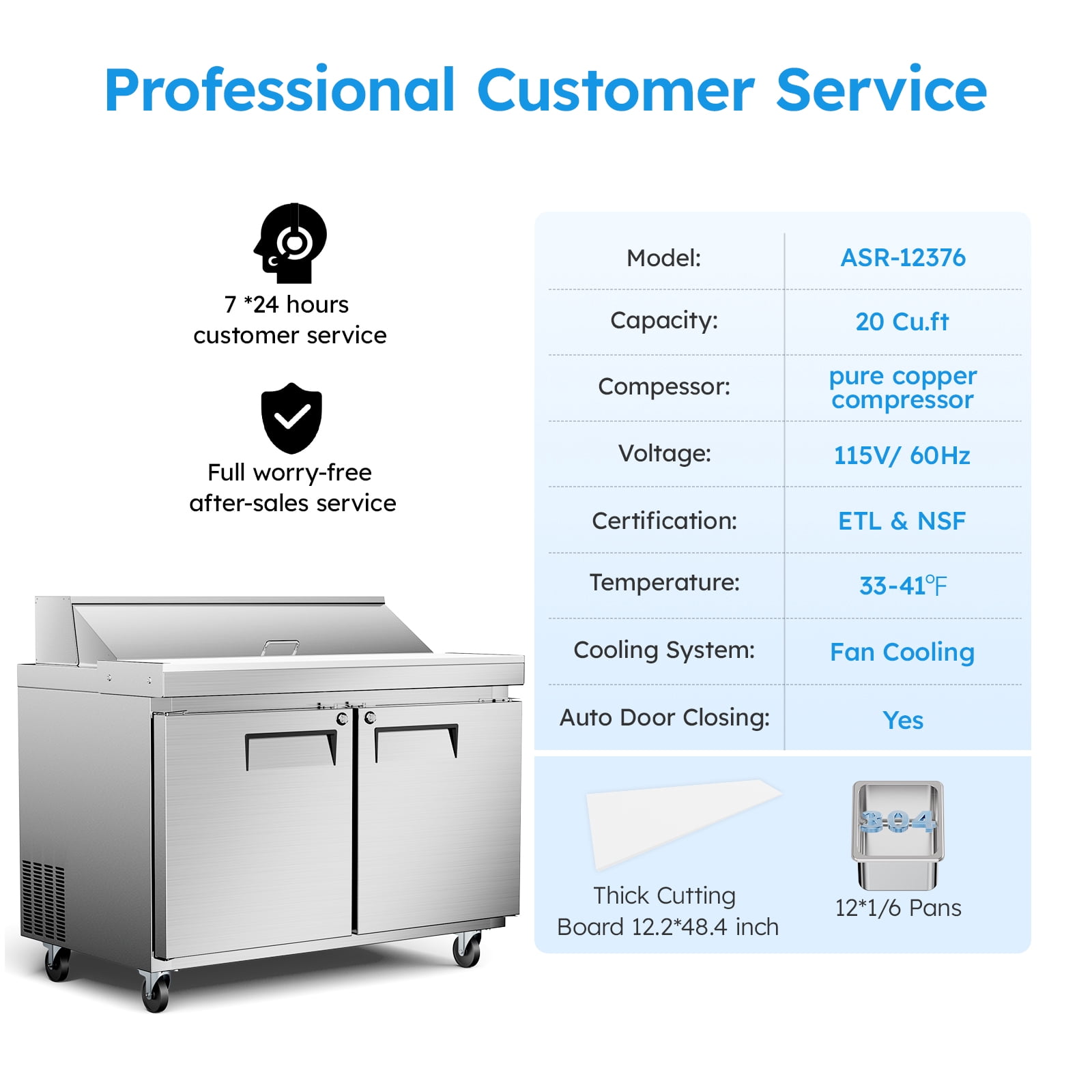 48" WCommercial Refrigerator Sandwich Salad Prep Table Refrigerators 2 Door with 12 Pans, Prep Station Fridge for Restaurant, Bars, Shops