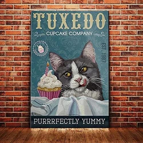 Funny Tuxedo Cupcake Company for Cat Lovers Gifts Vintage Wall Decor