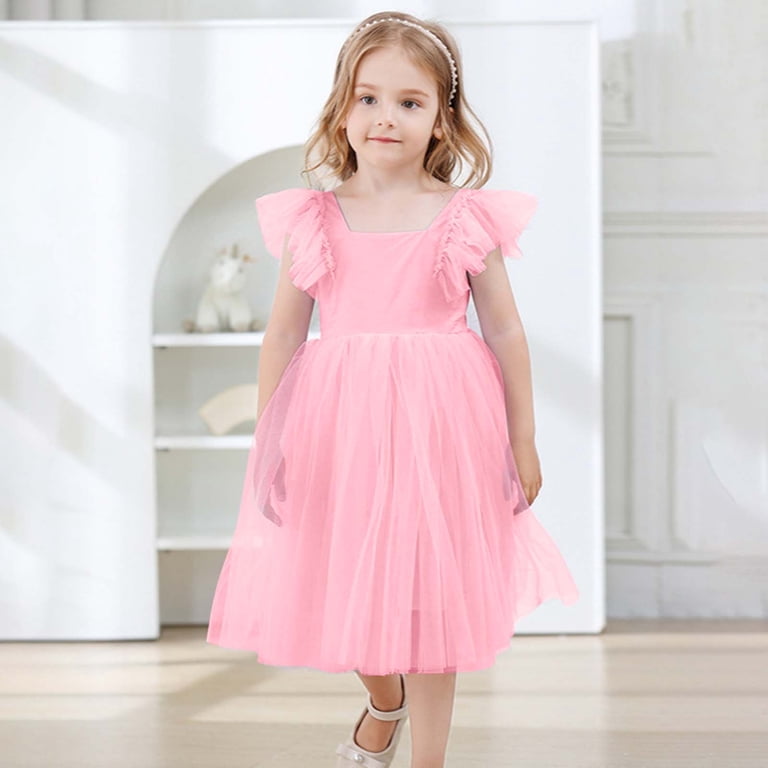 FAOWME Girls Dress Ruffle Short Sleeve Square Neck Backless Tutu Dresses  Kids Wedding Elegant Princess Dress Clothing For Girls Light Pink 4-5 Years  - Walmart.com