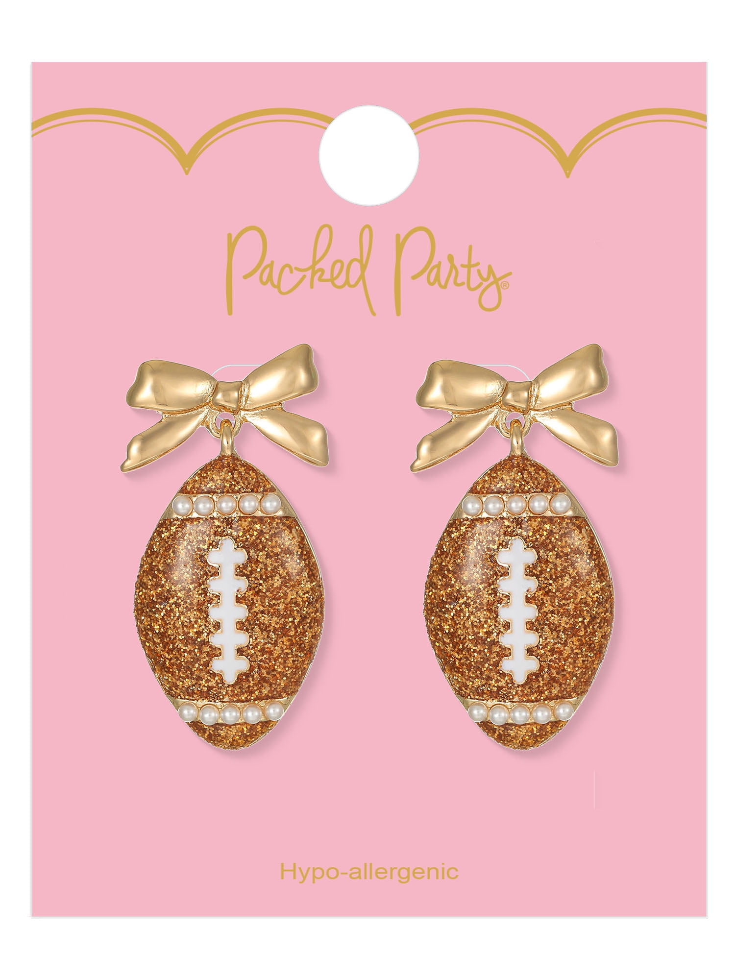 Packed Party Touchdown Glam Bow Football Earrings