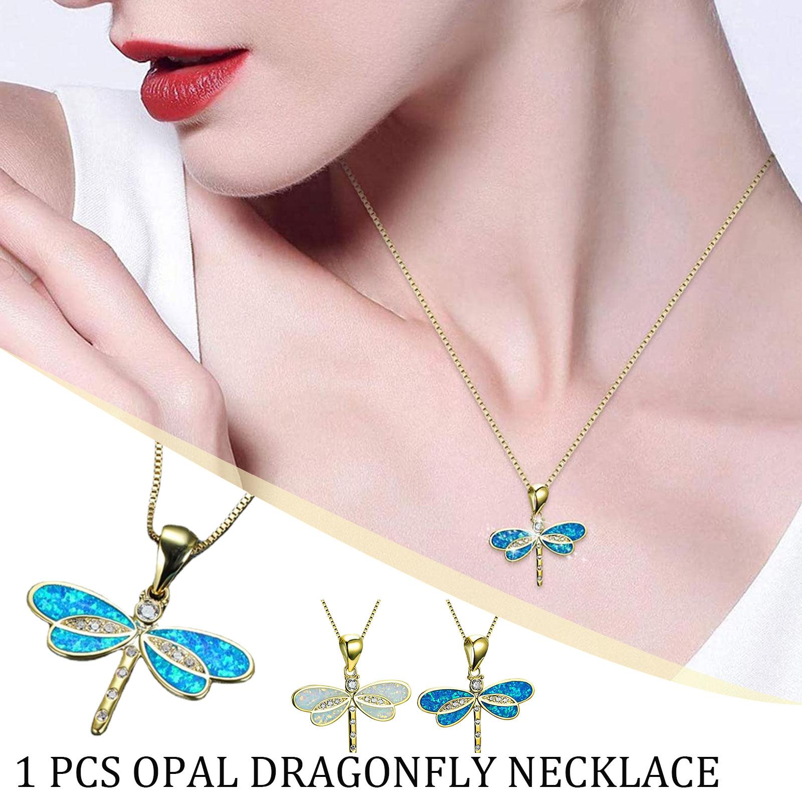 Dragonfly Necklace Pendant Choker For Women Girls White Gold Blue Silver Y5G3 - image 4 of 9