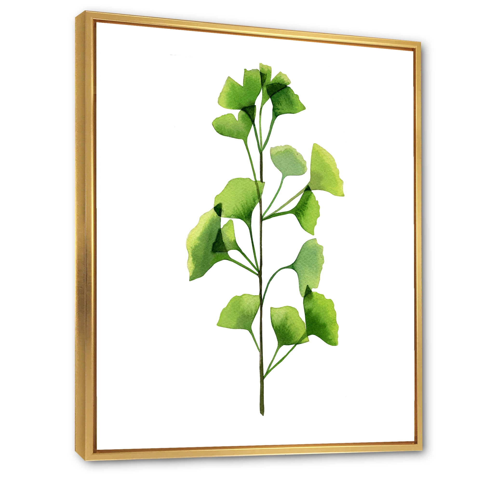 Designart 'Green Field Plant Foliage Branch' Farmhouse Framed Canvas Wall Art Print