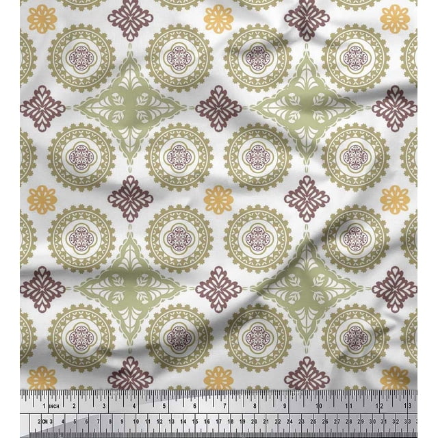 Soimoi Tissu Satin Modal Floral Mandala Imprimé Tissu au Mètre 42 Pouces de Large