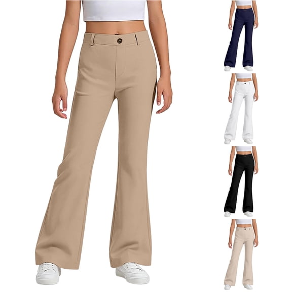 JAJAHO Girls Flare School Uniform Pants Flat Front Stretchy Pants Back To School Clothes For Kids 5-16Y