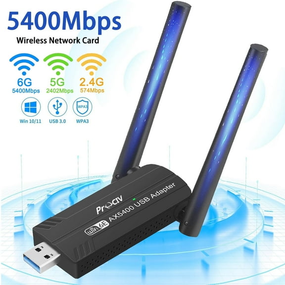 Prociv WiFi 6E USB 3.0 WiFi Adapter for PC Desktop, AX5400M Tri-Band 6GHz/5GHz/2.4GHz Wireless Network Adapter Drive-Free for Windows 10/11 Desktop Laptop Black