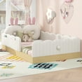 thumbnail image 2 of Euroco Upholstered Twin Size Platform Bed, Cartoon Floor Bed with Pillows and Storage Bags, Beige, 2 of 13