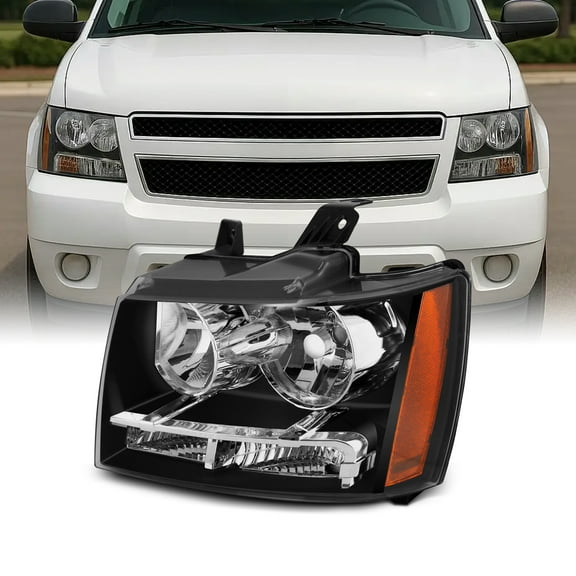 AKKON - Fits 2007-2013 14 Chevy Tahoe Suburban Avalanche Model Black Headlights [Halogen Type] Left Driver Side