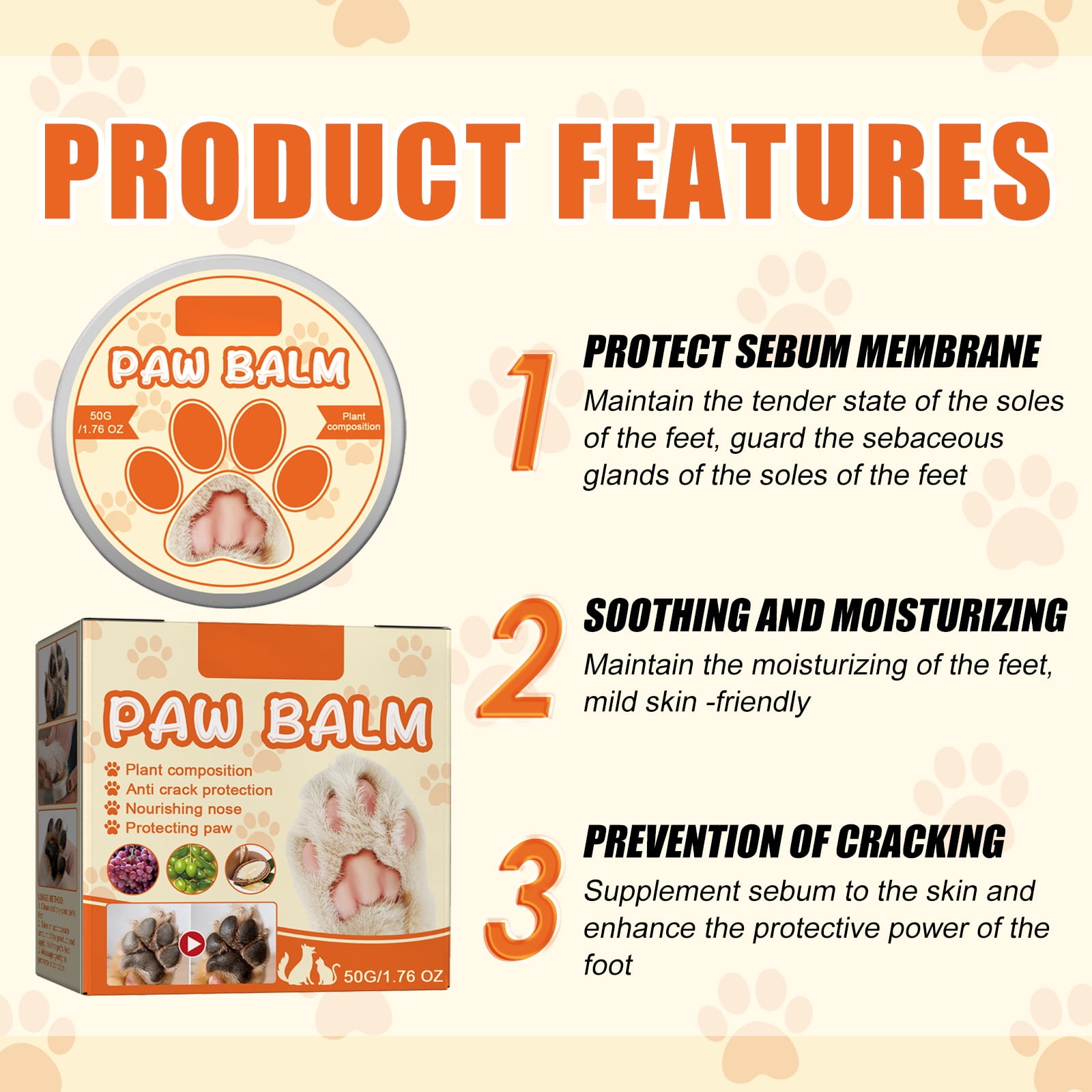 Alvantor Dog Paw Balm Moisturizing Cream for Dogs Cats Cracked Paw Pad Repair Protective Foot Care, 1.69fl.oz
