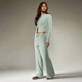thumbnail image 5 of Women'S Striped 2 Piece Pants Outfits Long Sleeve Button Down Knit Top Set Leisure Vacation Green M, 5 of 9