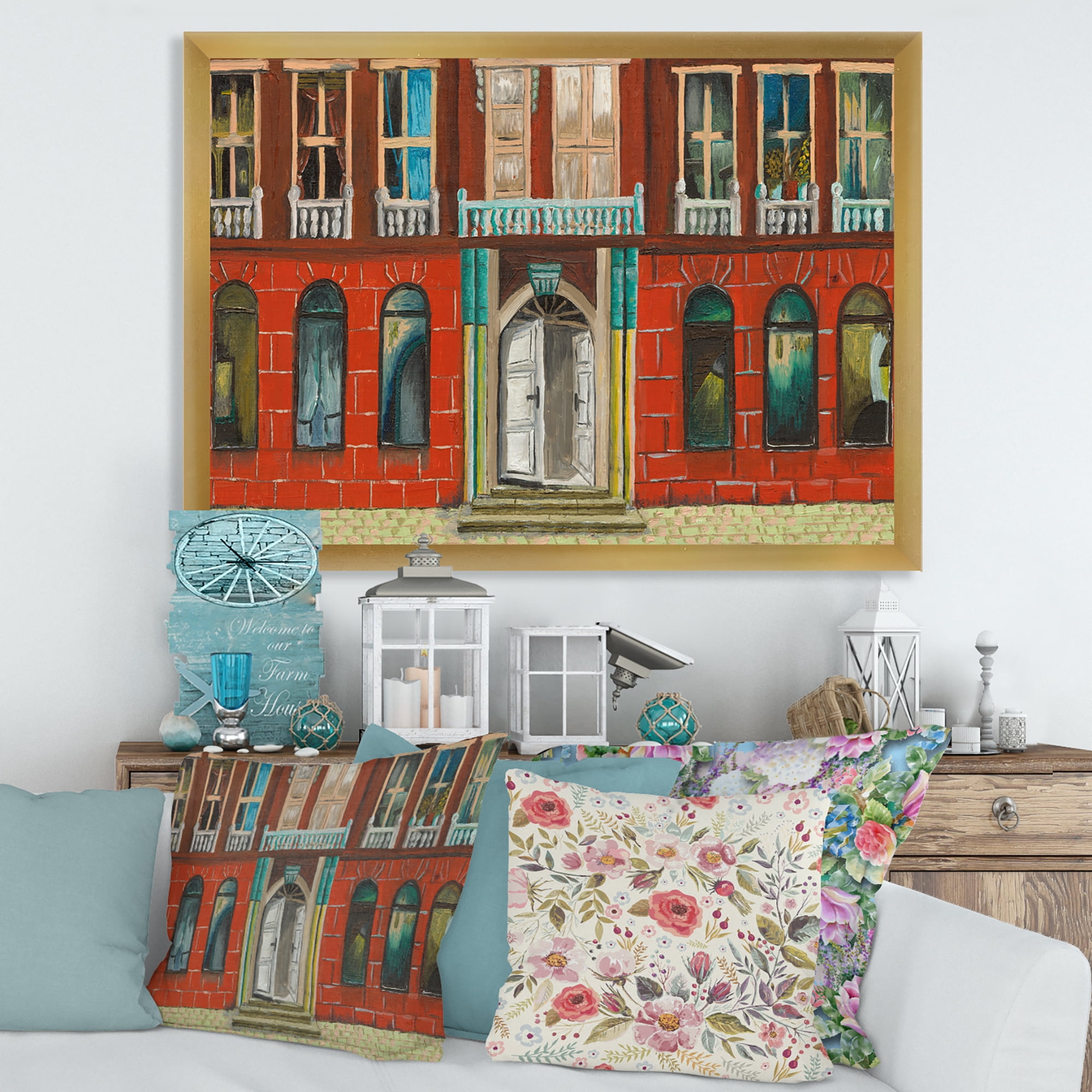 Designart 'Vintage Red Facade of Shop In Paris II' French Country Framed Art Print