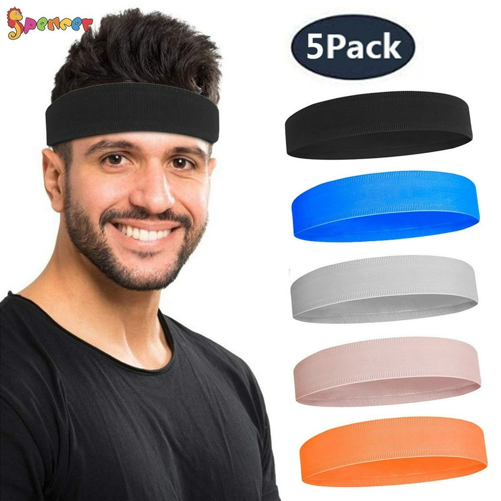 Spencer 5 Pack Sport Headband for Women Men NonSlip Elastic Workout