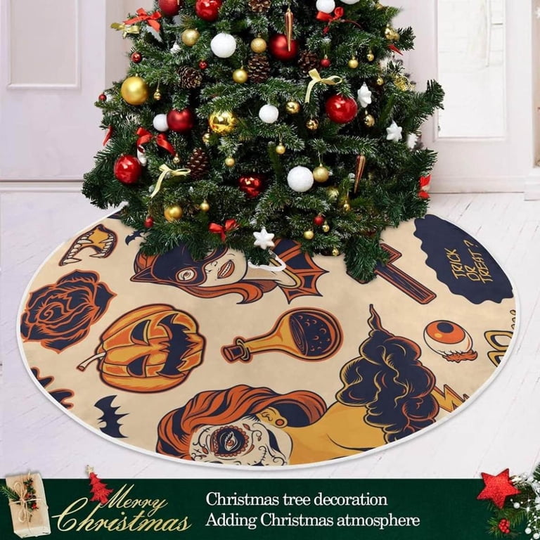 GZHJMY Halloween Tree Skirt Funny Pumpkins Xmas Tree Skirt Floor