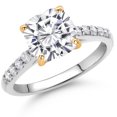 thumbnail image 2 of Gem Stone King 10K White Gold Ring with Yellow Gold Prongs Lab Grown Diamond Set with Cushion Moissanite (2.60 Cttw, Size 7), 2 of 4