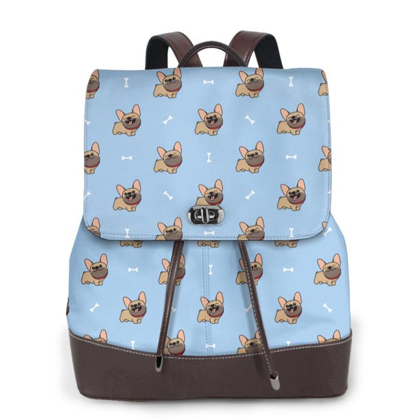 Balery Brown French Bulldog Mochila de Cuero para Mujeres, Gran Capacidad, Bolsa de Viaje Multifuncional, Mochila de Cuero y Bolsa de Hombro para Mujeres