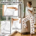 thumbnail image 4 of SCRAWLGOD Squirrel Floral Print White Women’s Palazzo Trousers Pants with Adjustable Tie Knot High Waisted Wide Leg Daily Trousers Comfy Elastic Flowy Slacks with Side Pockets, S, 4 of 7
