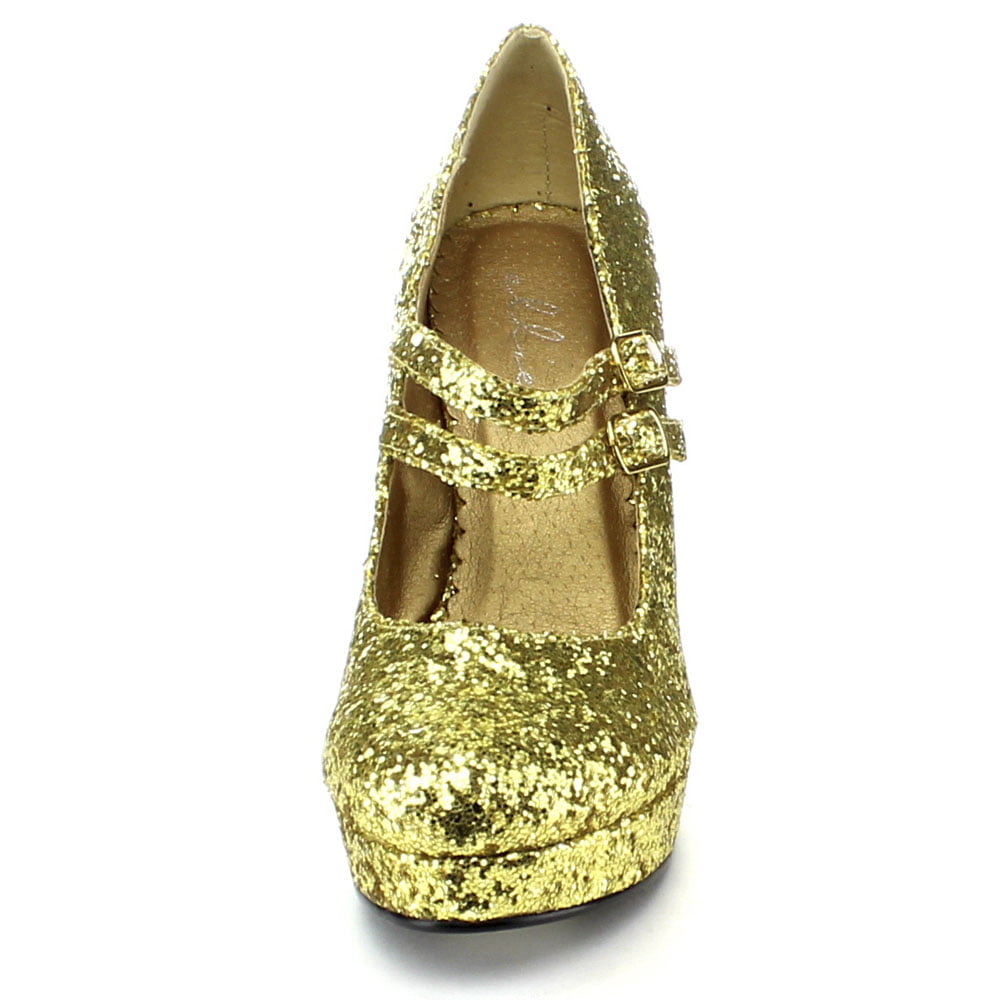 Mary Jane Pumps Glitter 4" Heel 3/4" Platform Double Strap Sizes 5-12 421-JANE-G 