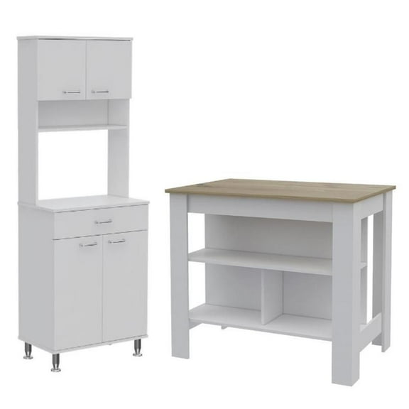 Home Square 2-Piece Set with Kitchen Island and High Pantry Cabinet