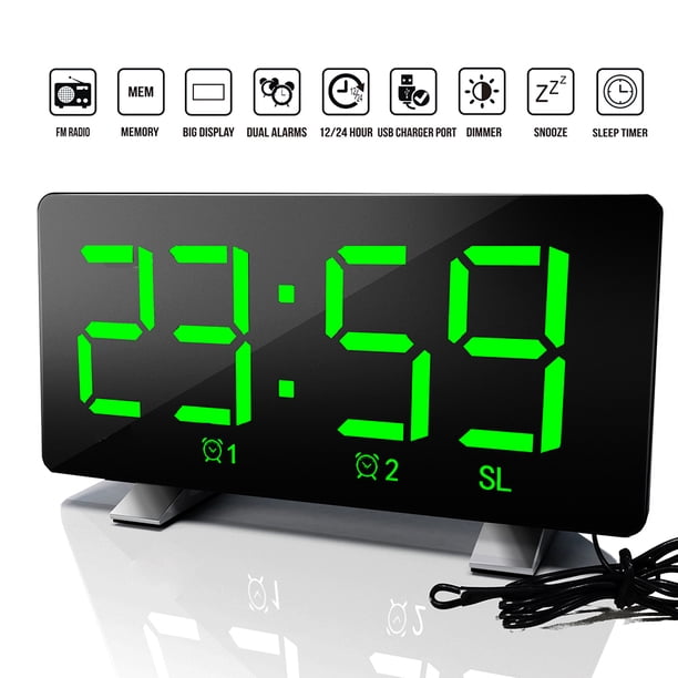 Reloj Despertador Digital Curvo Regulable Pantalla Led Reloj Digital Para Niños Mayores Ultra Claro Número Grande Brillo Snooze 12/24H Reloj Despertador Para Dormitorio Oficina Speravity HA024315-01
