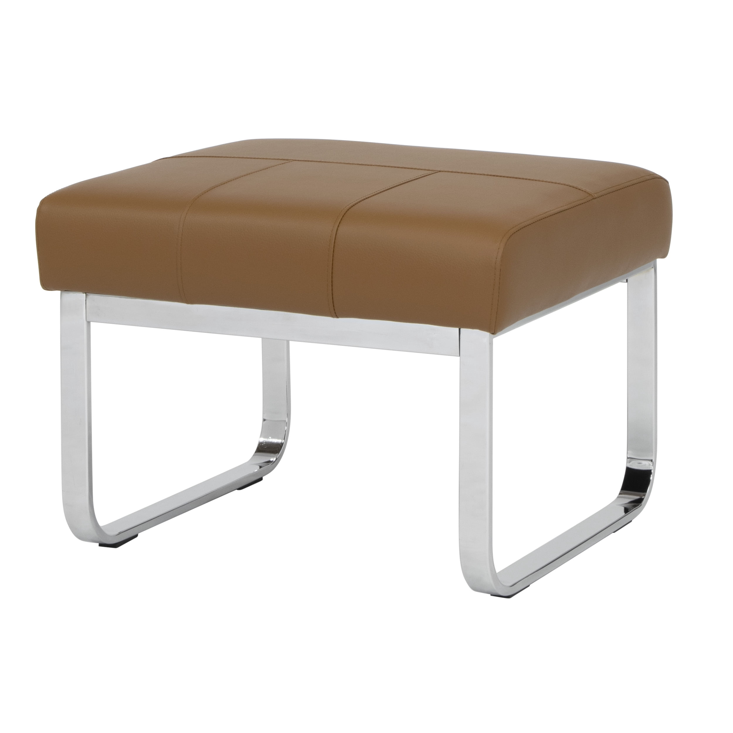 Studio Designs Home Allure Modern Rectangular Thick 5" Cushions Ottoman In Chrome and Caramel Blended Leather