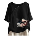 thumbnail image 2 of breaise Womens Independence Day Linen Shirts Summer Patriotic Red White and Blue Print Tshirts Cute Short Sleeve Tees Soft Crewneck Blouses Tops Y2k Tops Todays, 2 of 3
