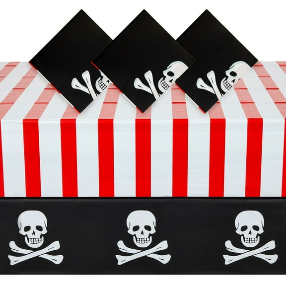 Juvale Pirate Tablecloth - 3-Pack, Black/Red/White, 54 x 108 in - Pirate Party Tablecloths & Disposable Plastic Table Covers