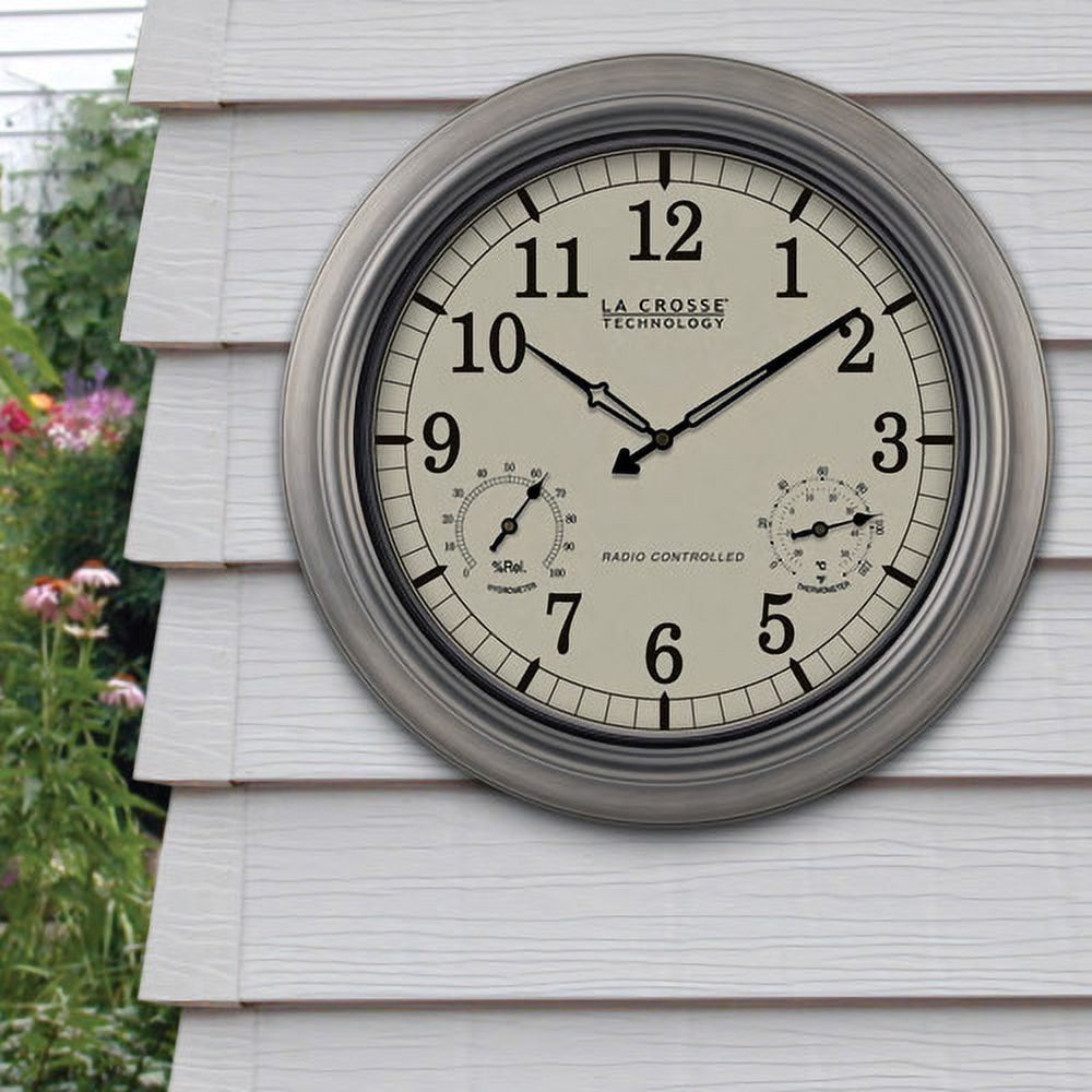 La Crosse Technology Indoor/Outdoor 18-in Analog Pewter Wall Clock