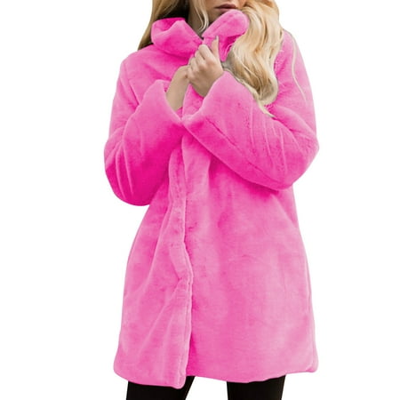 

nsendm Mauve Jacket with Hood Coats For Women Ladies Solid Coat Jacket Winter Scrub Jackets for Women Coat Hot Pink XX-Large