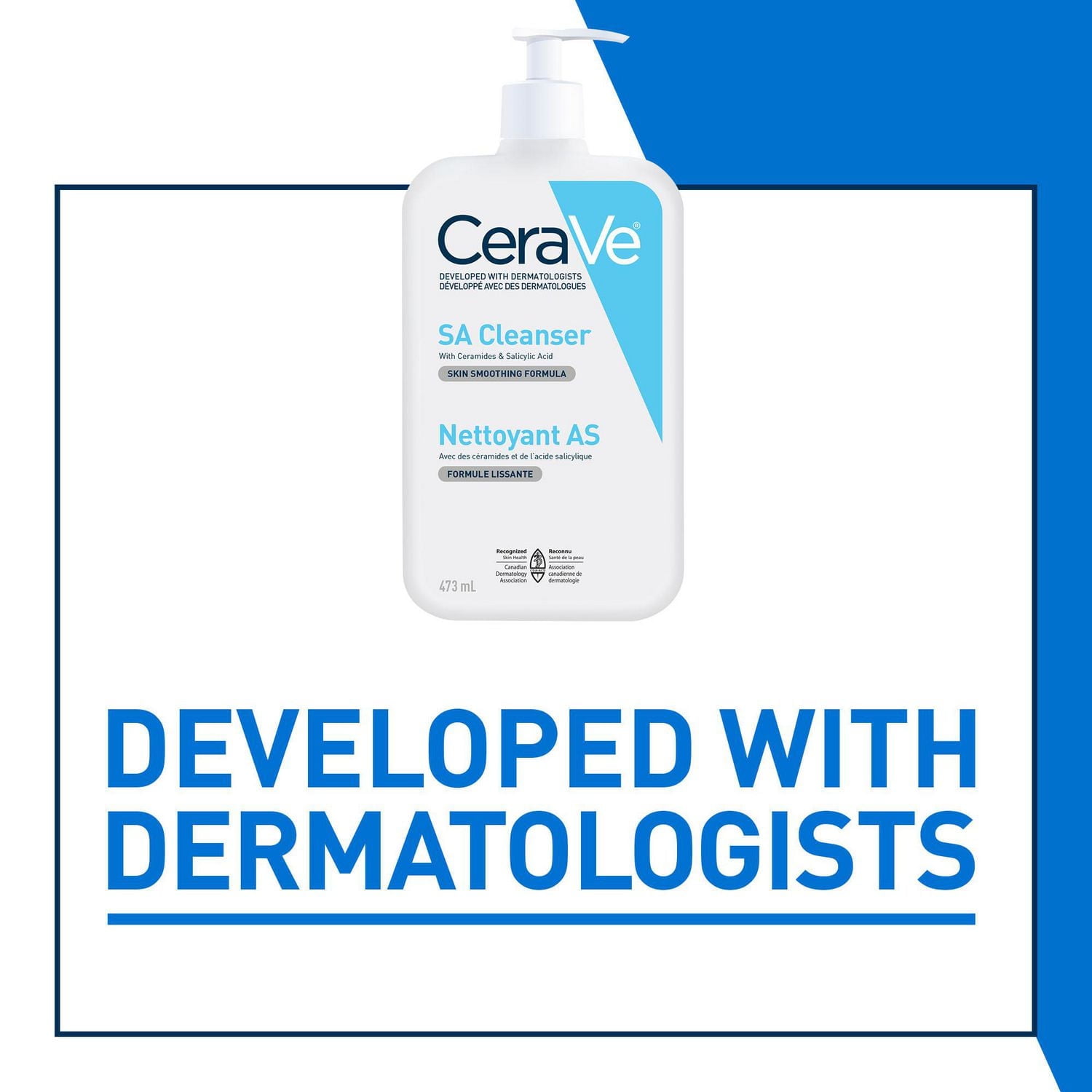 CeraVe SA Cleanser, Salicylic Acid Exfoliating Face Wash with Vitamin D and Ceramides for Rough Bumpy Skin, 473mL