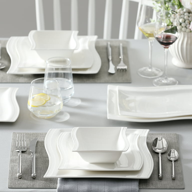 Porcelain Dinnerware Set - 26 Piece, Modern Ivory White