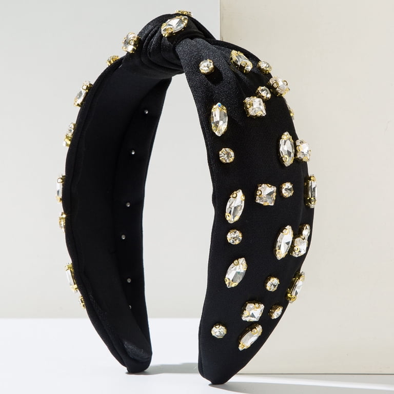 New handmade boutique shimmer sparkle top knot flexible wide headband black Amazon.com : Atoden Black Wide Top Knot Headband with Pearl  main image 2