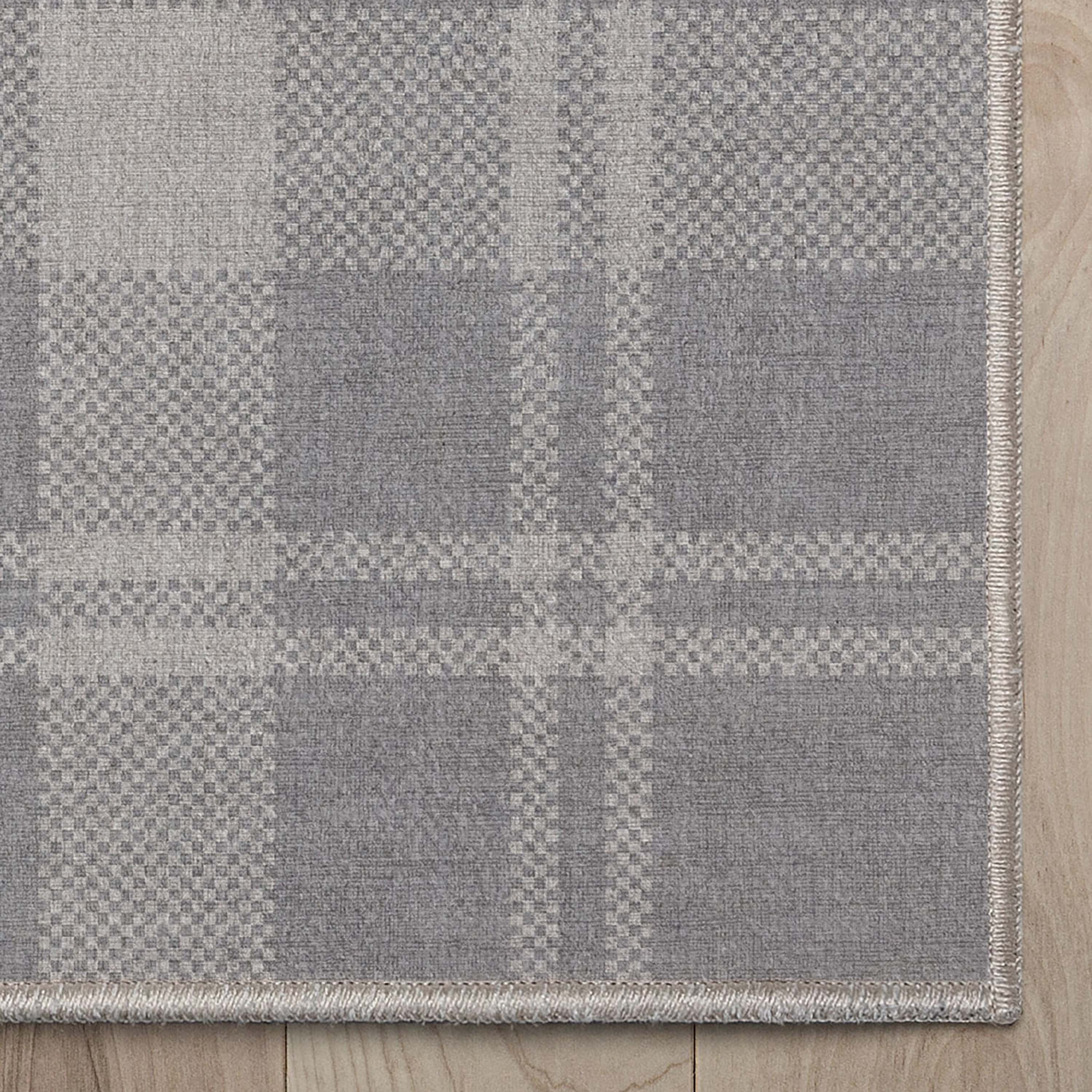 Well Woven Apollo Plaid Modern Light Grey Flat Pile Easy to Clean 7'7" x 9'10" Area Rug for Living Room Dining Room Bedroom and Kitchen