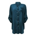 thumbnail image 4 of Seductiva Women Long Sleeve Tops Shirts Women Women's Casual V Neck Collared Button Up Blouse Top Solid Summer Shirt Casual Collared Blouses Loose Fit Outfits Workout, 4 of 5