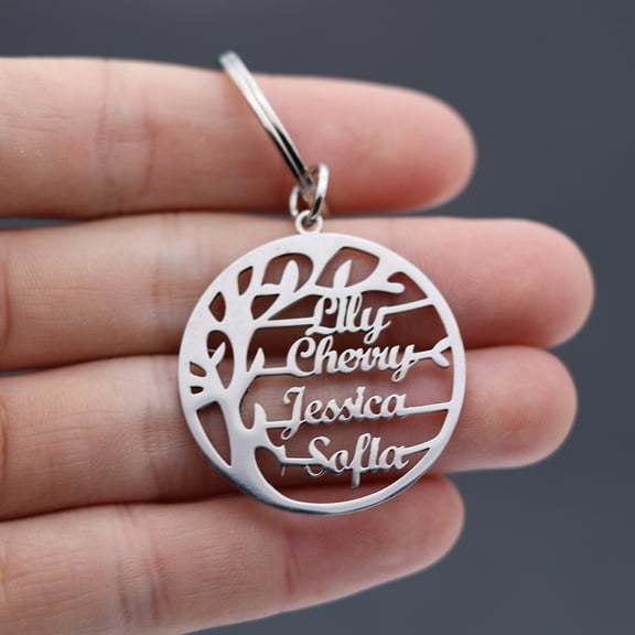 Custom Family Member 1-4 Names Keyring Customized Tree Keychain Stainless Steel Pendant Key Chains Jewelry Christmas Gift