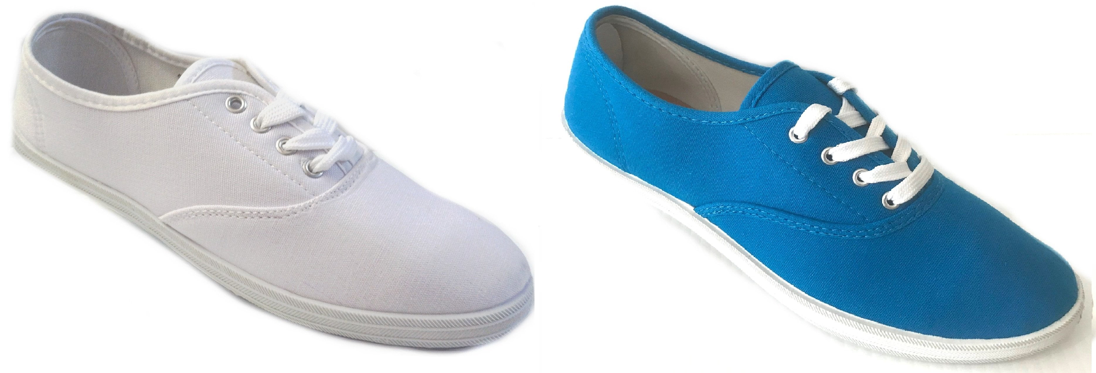 2 Pair Shoes 18 Womens Canvas Shoes Lace up Sneakers White/Azul, 9