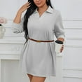 thumbnail image 6 of Hueook Fall Dresses for Women Solid Color Long Sleeved Plus Size Dress Gray 2X, 6 of 7