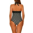 thumbnail image 3 of Women's Halterneck Polka Dot Monokini, 1 Piece Tummy Control Cut Out String Swimsuit Bathing Suits X-Small Black, 3 of 5