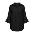 thumbnail image 6 of Women's Cropped Sleeve Pullover Top Shirts Blouses with Lapel Trumpet Cuff Loose Fit Solid Color Casual Daily Wear Loungewear Streetwear Fashion Essential Gift for Women | CSEONE,Black L, 6 of 8