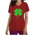 thumbnail image 3 of BiZtdJrK Scrub Tops for Women Short Sleeve Working Uniform with Pocket Summer Casual V Neck Stretchy Holiday T Shirts Funny Graphic Print Tees Red XL Back to School Sales, 3 of 7