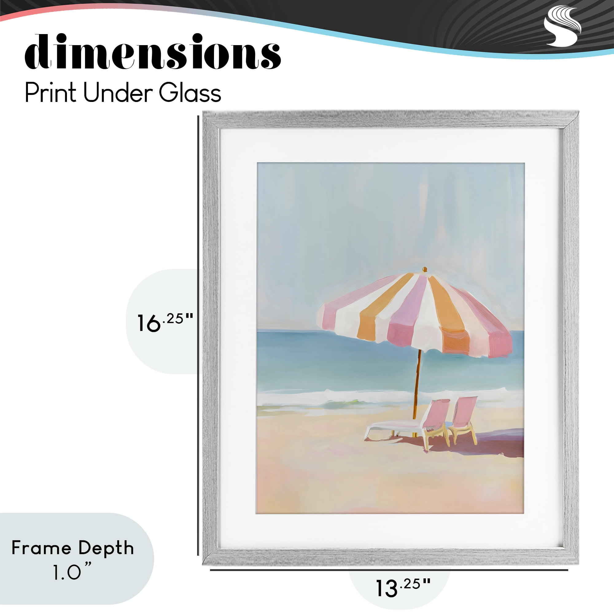 Stupell Industries Striped Umbrella & Chairs Gray Framed Print Under Glass, design by The Prints Vibe
