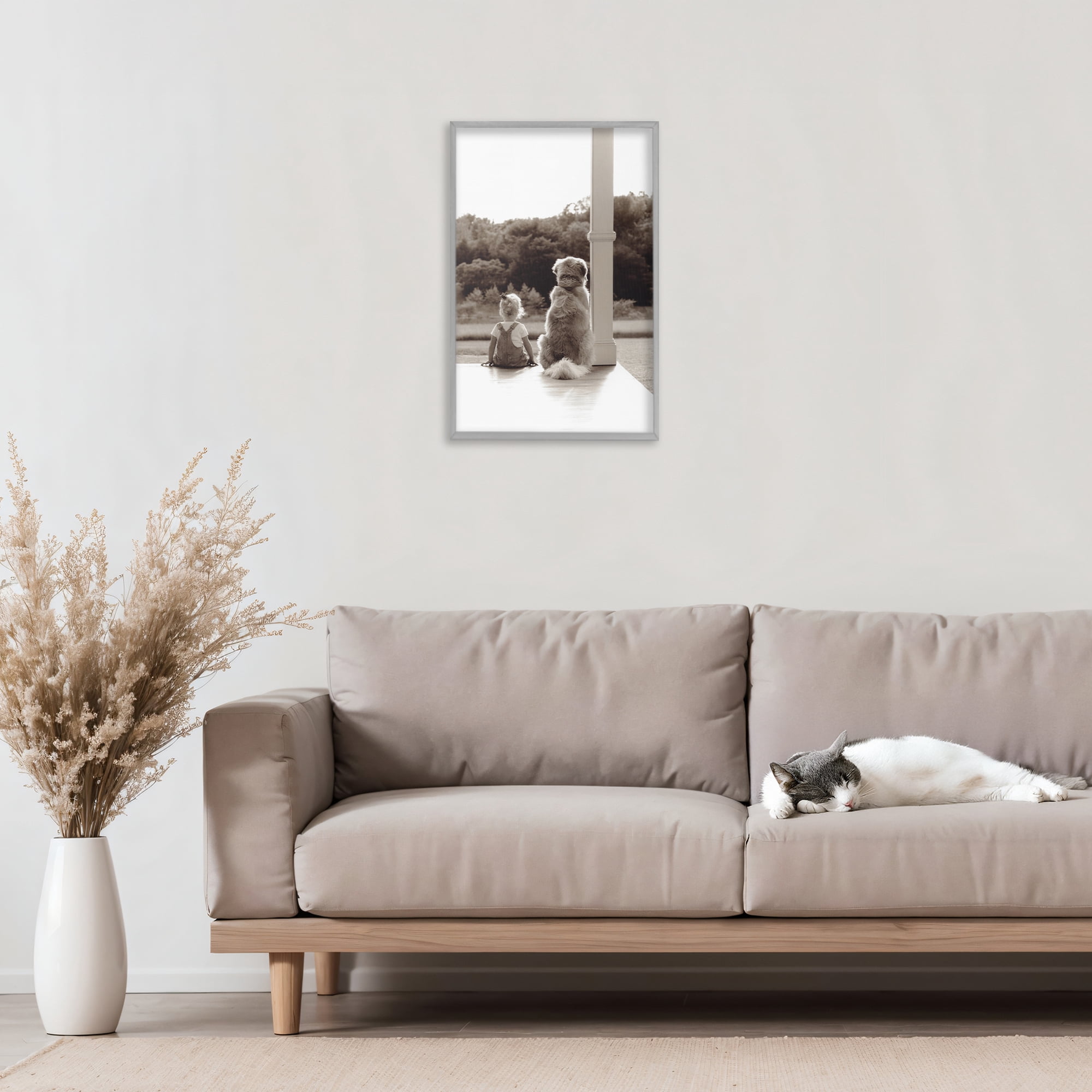 Stupell Industries Child And Dog Friendship Gray Framed Giclee Art, design by Kendra Dew