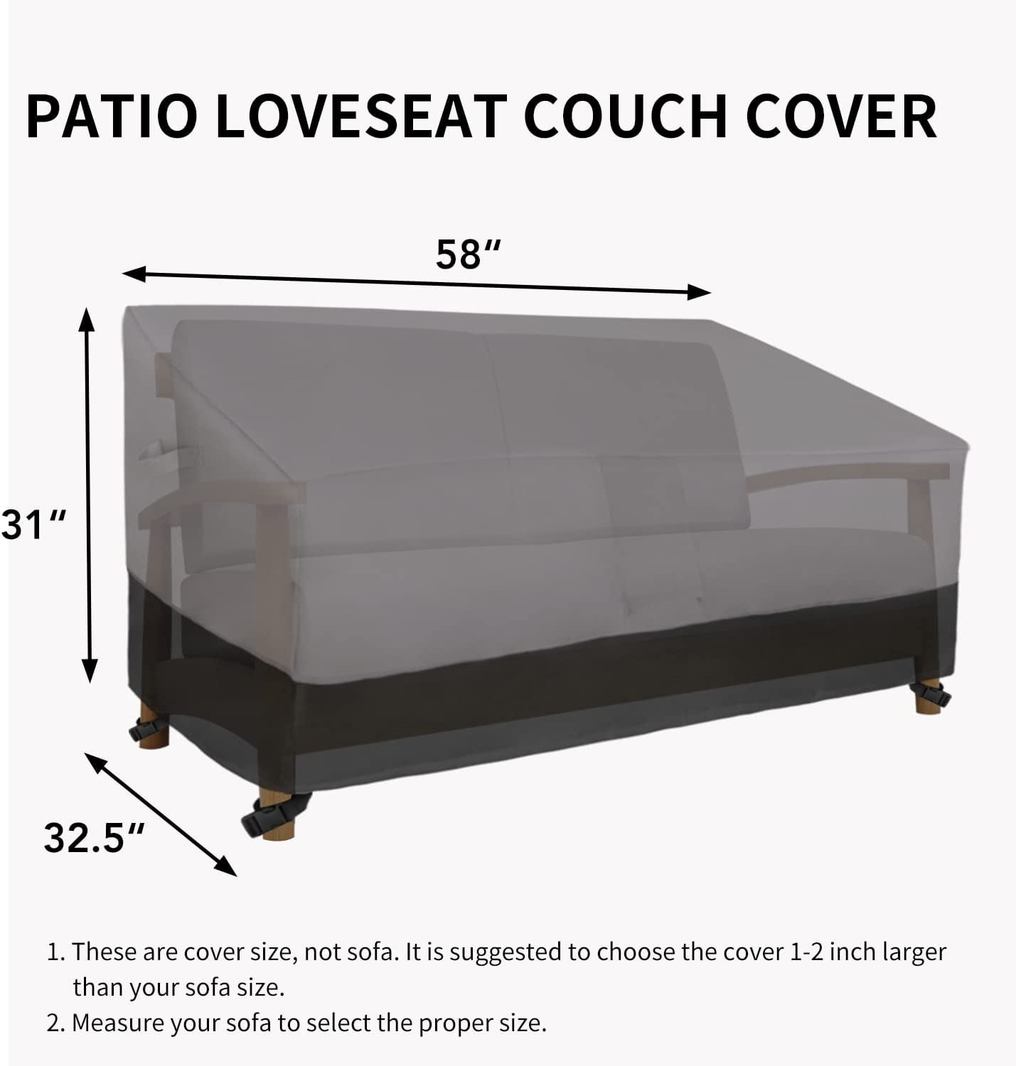 Wehilion Waterproof Outdoor Couch Cover, Heavy Duty Patio Sofa Cover, Windproof Outdoor Furniture Cover with Air Vent