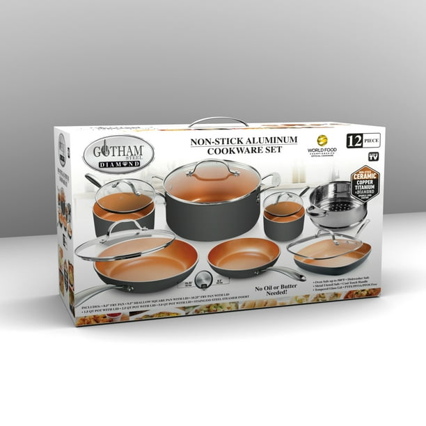 Gotham Steel Diamond 12 Piece Cookware Set, Ultra Nonstick, Cool Touch