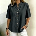 thumbnail image 2 of Zpanxa Womens Button Down Shirt Band Collar Short Sleeve Loose Fit Casual Solid Color Blouses for Summer, 2 of 8
